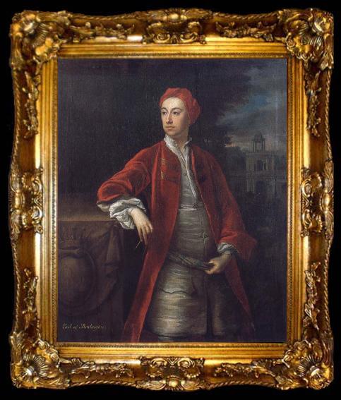 framed  Jonathan Richardson Richard Boyle 3rd Earl of Burlington,with the Bagnio at Chiswick House,Middlesex, ta009-2